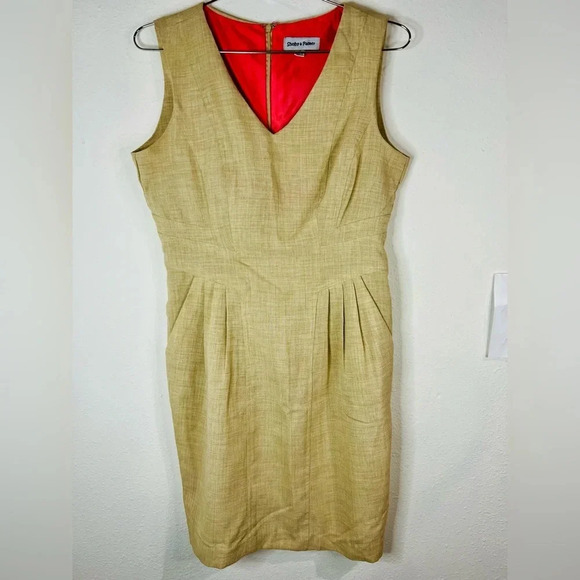 Shelby & Palmer Tan Sleeveless Sheath Dress Professional Work Size 6 Polyester - Picture 3 of 8